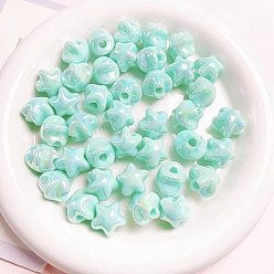 Aquamarine UV Plating Plastic Beads, Iridescent Star, Aquamarine, 16x16mm, Hole: 2.5mm