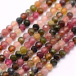 Tourmaline Natural Tourmaline Beads Strands, Faceted, Round, 3mm, Hole: 0.5mm, about 132pcs/strand, 15.5 inch(39.5cm)