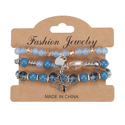 HY-2831-F Blue Bohemian Leaf Heart Charm Bracelet with Multi-layer Glass Bead Bangle and Yearly Chain