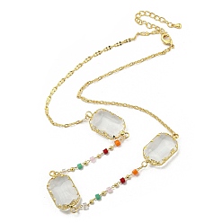 Golden Faceted Rectangle Glass Beads Bib Necklaces, Brass Chain Neckalces, Golden, 16.54 inch(42cm)