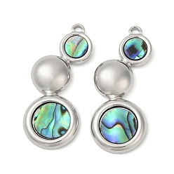 Нержавеющая Сталь Цвет 304 подвески из натуральной ракушки пауа из нержавеющей стали, тройные плоские круглые подвески, цвет нержавеющей стали, 36x15x4 мм, отверстие : 2 мм