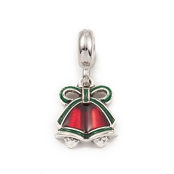 Antique Silver Alloy Enamel European Dangle Charms, Large Hole Pendants, Christmas Bell, Antique Silver, 26mm, Hole: 4.5mm, Bell: 16x13.5x3.5mm