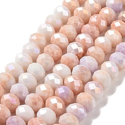 Dark Salmon Faceted Electroplated Glass Beads Strands, AB Color Plated, Rondelle, Dark Salmon, 7~7.5x5.5~6mm, Hole: 1.4mm, about 65pcs/strand, 15.35~15.55 inch(39~39.5cm)