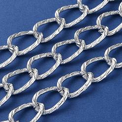Серебро Оксидированные алюминиевые текстурированные бордюрные цепи, витые цепочки, несварные, с катушкой, серебряные, 20x13.5x2.8 мм, около 65.62 футов (20 м) / рулон