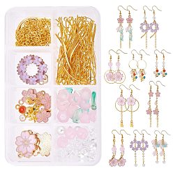 Mixed Color SUNNYCLUE DIY Earring Making Kit, Including 30Pcs Alloy Enamel & 304 Stainless Steel & Glass Pendants, Acrylic Beads Caps, Glass Beads Strand, Brass Earring Hooks & Jump Rings & Pin & Linking Rings & Chain, Mixed Color, Pendanrts: 10~40x8~21.5x1~3.5mm, Hole: 1.5~2mm