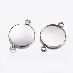 Stainless Steel Color 304 Stainless Steel Cabochon Connector Settings, Plain Edge Bezel Cups, Flat Round, Stainless Steel Color, Tray: 20mm, 29x22x2mm, Hole: 2.5mm