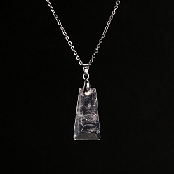 Quartz Crystal Natural Quartz Crystal Trapezoid Pendant Necklaces, Stainless Steel Cable Chain Necklaces for Women, 15.75 inch(40cm)