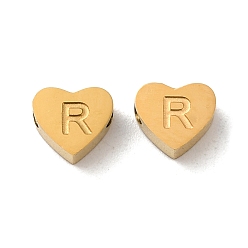 Letter R Ionenbeschichtung (IP) 304 Edelstahlperlen, golden, Herz mit Brief, Brief r, 5.5x6.5x3 mm, Bohrung: 1.6 mm
