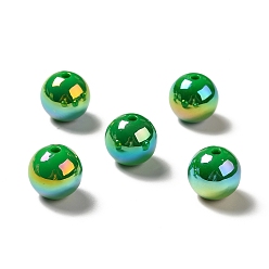 Dark Green UV Plating Rainbow Iridescent Acrylic Beads, Round, Dark Green, 15~15.5x15.5~16mm, Hole: 2.7mm