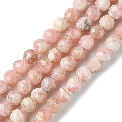 Rhodochrosite Natural Argentina Rhodochrosite Beads Strands, Faceted, Round, 3mm, Hole: 0.8mm, about 129~132pcs/strand, 15.28~15.55 inch(38.8~39.5cm)