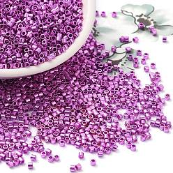 Purple Plated Electroplate Glass Seed Beads, Metallic Colours, Cylinder, Purple Plated, 2x1.5mm, Hole: 1mm, about 58967pcs/pound