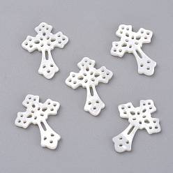 White Shell Natural White Shell Mother of Pearl Shell Pendants, Cross, 24.5x19x2mm, Hole: 1~1.2mm