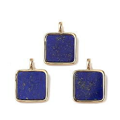 Lapis Lazuli Natural Lapis Lazuli Pendants, Square Charms with Rack Plating Golden Tone Brass Findings, Lead Free & Cadmium Free, 16~16.5x12x1.5mm, Hole: 1.5x2mm