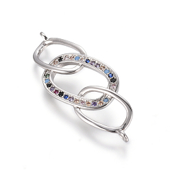Platinum Brass Micro Pave Cubic Zirconia Links connectors, Oval, Colorful, Platinum, 12.5x32x4.5mm, Hole: 1.2mm