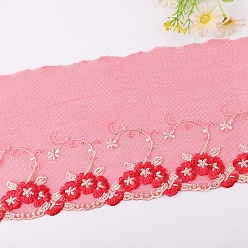 Crimson Polyester Lace Trim Ribbons, Garment Accessories, Flower, Crimson, 1/2 inch(14mm), about 30Yard/roll