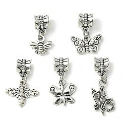 Antique Silver Tibetan Style Alloy European Dangle Charms, Large Hole Pendants, Butterfly & Bees, Antique Silver, 20mm, Pendant: 10~17.5x11~16x1~2.5mm, Hole: 4.7mm