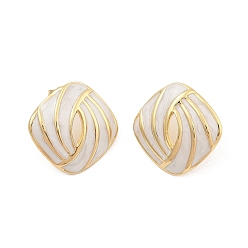 Белый PVD вакуумное покрытие золото 304 серьги-гвоздики из нержавеющей стали для женщин, с эмалью, ромб, белые, 21.5x21.5 мм