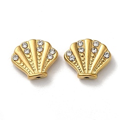 Real 18K Gold Plated 304 Stainless Steel Rhinestone Beads, Shell Shapes, Real 18K Gold Plated, 13.5x16x4mm, Hole: 1.2mm