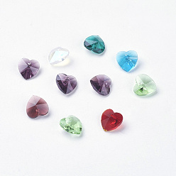 Mixed Color Glass Pendants, Faceted, Heart, Great For Mother's Day Bracelet Making, Mixed Color, about 10mm in diameter, 6mm thick, hole: 0.5mm