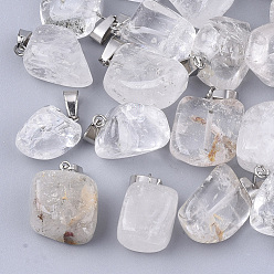 Quartz Crystal Natural Quartz Crystal Pendants, Rock Crystal Pendants, with Stainless Steel Snap On Bails, Nuggets, 15~35x10~20x5~15mm, Hole: 3x7.5mm
