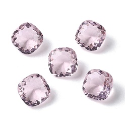 Pearl Pink Transparent Glass Rhinestone Cabochons, Faceted, Pointed Back, Square, Pearl Pink, 10x10x6.5mm