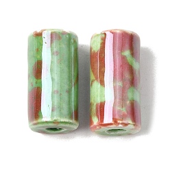 Зеленый лайм Фарфоровые бусины ручной работы, пастельный фарфор, колонка, зеленый лайм, 17~17.5x9~9.5 мм, отверстие : 2~2.5 мм