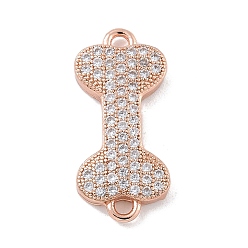 Розовое Золото Стойка покрытие латунь микропаве прозрачный кубический цирконий кость соединительные подвески, долговечный, без кадмия и без свинца, розовое золото , 19.5x8.5x2.5 мм, отверстие : 1.4 мм