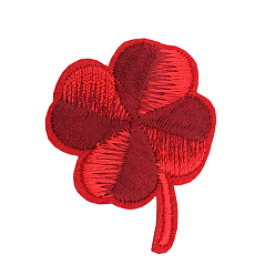 Red Computerized Embroidery Cloth Iron On/Sew on Patches, Costume Accessories, Clover, Red, 43x35mm