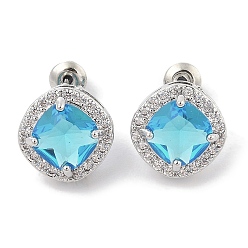 Темно-Голубой Квадратные серьги-гвоздики с кубическим цирконием из латуни для женщин, платина, глубокое синее небо, 12.5x12.5 мм