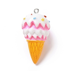 Pink Resin Imitation Food Pendants, Ice Cream Charms, with Platinum Tone Iron Loops, Pink, 40.5x21x21mm, Hole: 2mm