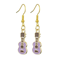 Lilac Golden Alloy Enamel Dangle Earrings, Guitar, Lilac, 43x9.5mm