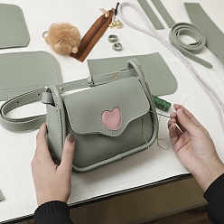 Dark Sea Green DIY Imitation Leather Heart Crossbody Lady Bag Making Kits, Handmade Shoulder Bags Sets for Beginners, Dark Sea Green, Finish Product: 130x190x70mm