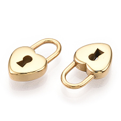 Real 14K Gold Plated Valentine's Day 304 Stainless Steel Pendants, Manual Polishing, Heart Padlock Charms, Real 14K Gold Plated, 17x10x4mm, Hole: 6.5x4.5mm