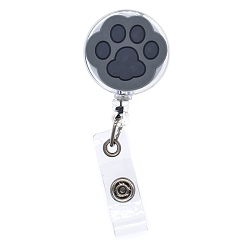 Gray Flat Round with Paw Print PVC Retractable Badge Reel, Card Holders, ID Badge Holder Retractable for Nurses, Gray, 650x33mm