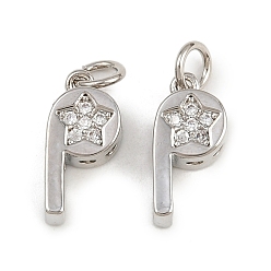 Платина Латунные микро проложить кубического циркония подвески, свисток со звездными чарами, с целью перехода в кольце, стойки покрытие, долговечный, без свинца и без кадмия, платина, 14.5x7x5 мм, отверстие : 3.5 мм