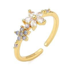 Oro Anillos abiertos de latón con micro pavé de circonita cúbica, flor, dorado, 8x18 mm, tamaño de EE. UU. 7 1/4 (17.5 mm)