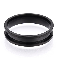 Black 201 Stainless Steel Grooved Finger Ring Settings, Ring Core Blank, for Inlay Ring Jewelry Making, Electrophoresis Black, Inner Diameter: 22mm