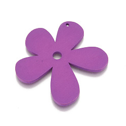 Фиолетовый Деревянные большие подвески, цветок, окрашенные, фиолетовые, 57x56x2 мм, отверстие : 2 мм