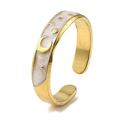 Настоящее золото 18K 304 эмалированные открытые манжеты из нержавеющей стали для женщин, ионное покрытие (ip), звезды и луна, реальный 18 k позолоченный, 4.5 мм, внутренний диаметр: регулируемый