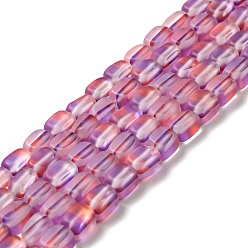 Purple Electroplated Synthetic Moonstone Beads Strands, Dyed, Holographic Beads, Half AB Color Plated, Frosted, Rectangle, Purple, 8~9x5.5~6x5~6.5mm, Hole: 1mm, about 44pcs/strand, 14.45''(36.7cm)
