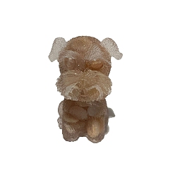 Moonstone Resin Dog Display Decoration, with Natural Moonstone Chips inside Statues for Home Office Decorations, 25x30x40mm