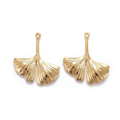 Real 24K Gold Plated 201 Stainless Steel Pendants, Ginkgo Leaf, Real 24k Gold Plated, 29x25.5x1.9mm, Hole: 0.8mm