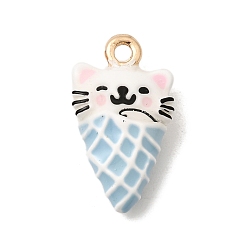 Небесно-голубой Подвески из эмали и сплава, В форме кошки с подвесками в виде мороженого, долговечный, золотые, голубой, 17x9.5x4.5 мм, отверстие : 1.4 мм