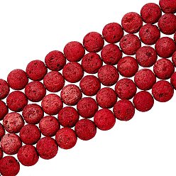 Cerise Synthetic Lava Rock Beads Strands, Dyed, Round, Cerise, 6mm, Hole: 1mm, about 61pcs/strand, 14.96 inch(38cm)