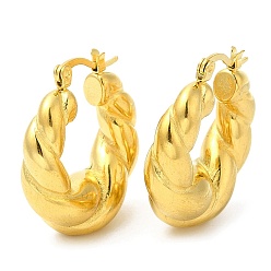 Real 18K Gold Plated Ion Plating(IP) 304 Stainless Steel Rope Chains Shape Hoop Earrings, Real 18K Gold Plated, 29~30x26x9.5mm