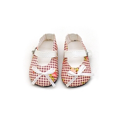 Indian Red Tartan Pattern Cloth Doll Bowknot Shoes, for American 18 Inch Girl Doll Accessories, Indian Red, 70x35mm