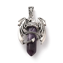 Amethyst Natural Amethyst Pointed Pendants, Faceted Bullet Charms, with Rack Plating Platinum Tone Alloy Dragon Findings, Cadmium Free & Lead Free, 39~41x24~25x13~14mm, Hole: 4x8mm