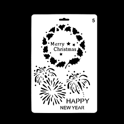 White Plastic Drawing Painting Stencils Templates, Square, Christmas Wreath & Fireworks Pattern, White, 25.9x17.2cm
