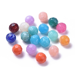Couleur Mélangete Perles acryliques, style de pierres fines imitation, facette, ronde, couleur mixte, 14mm, trou: 2 mm, environ 330 pcs / 500 g