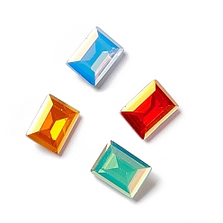 Mixed Color Light AB Style Glass Rhinestone Cabochons, Pointed Back & Back Plated, Faceted, Rectangle, Mixed Color, 8x6x3.5mm